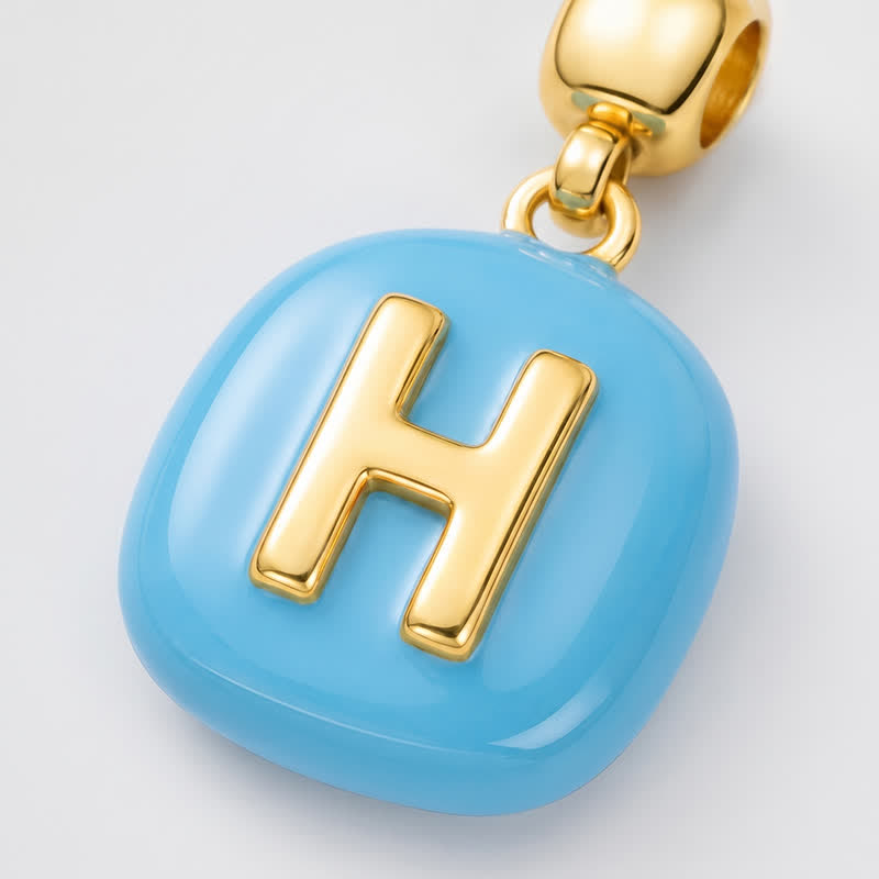 TaleClasp Blue Enamel Letter H Initial Charm in Polished Gold Tone - image 3