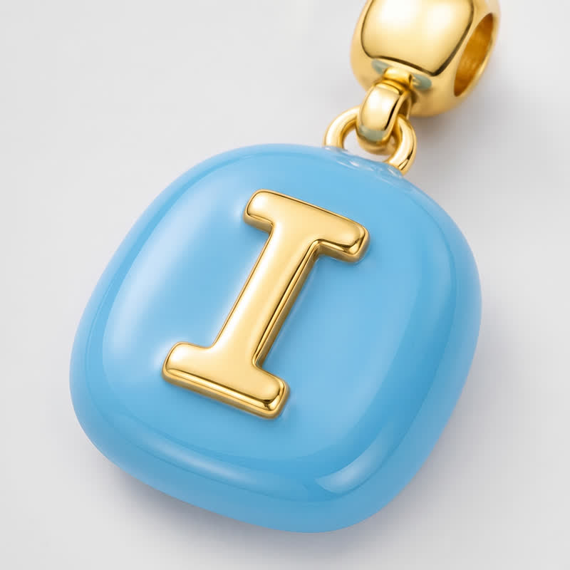 TaleClasp Blue Enamel Letter I Gold Tone Round Charm - image 3