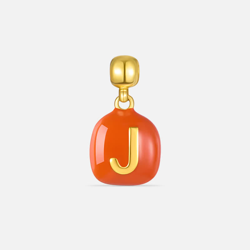 TaleClasp Gold Letter J Orange Tone Round Charm - Orange - image 0