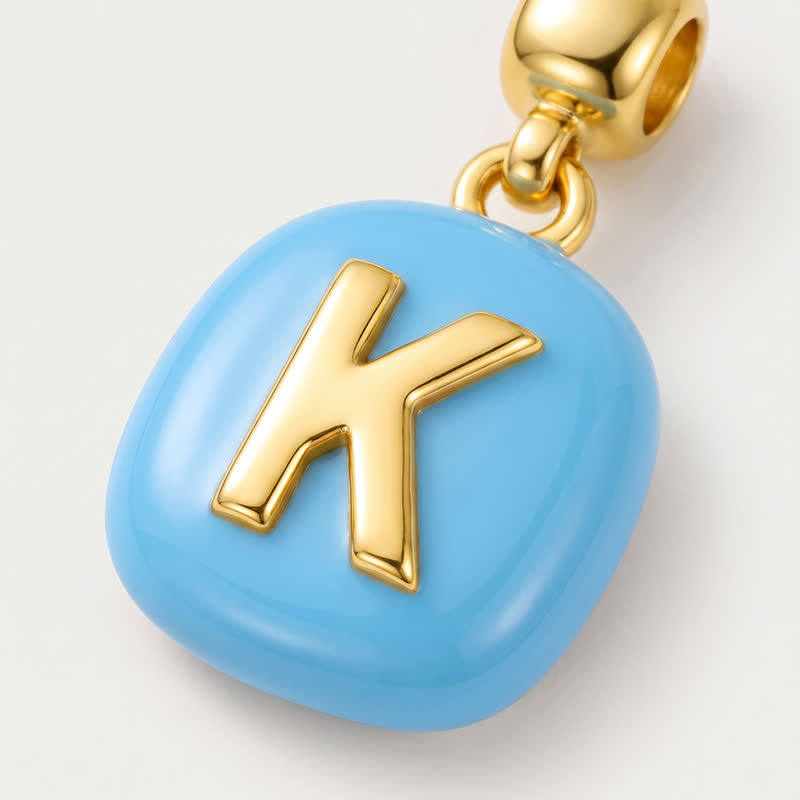 TaleClasp Blue Letter K Gold Tone Square Charm - image 3
