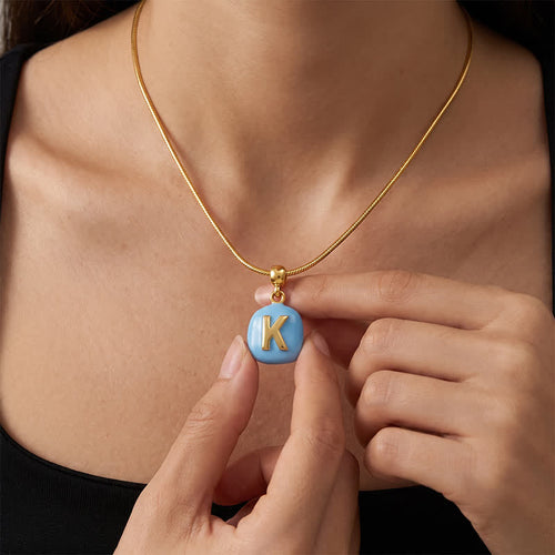 TaleClasp Blue Letter K Gold Tone Square Charm - image 1