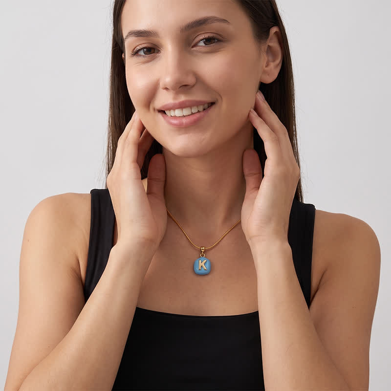 TaleClasp Blue Letter K Gold Tone Square Charm - image 2