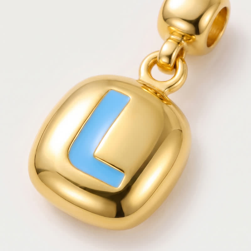 TaleClasp Blue Letter L Gold Tone Square Charm - image 3