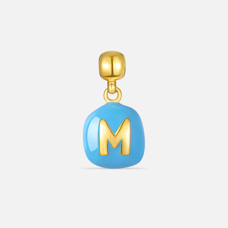 TaleClasp Blue Letter M Gold Tone Square Charm - Blue - image 0