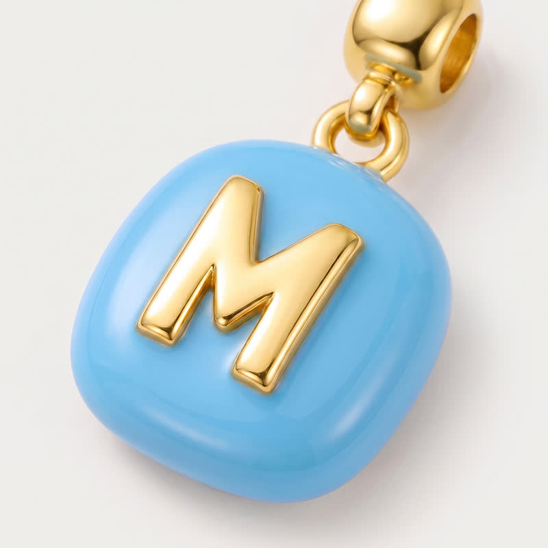 TaleClasp Blue Letter M Gold Tone Square Charm - image 3