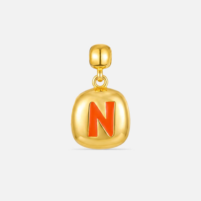 TaleClasp Gold Tone Enamel Letter N Rounded Square Charm - Golden - image 0