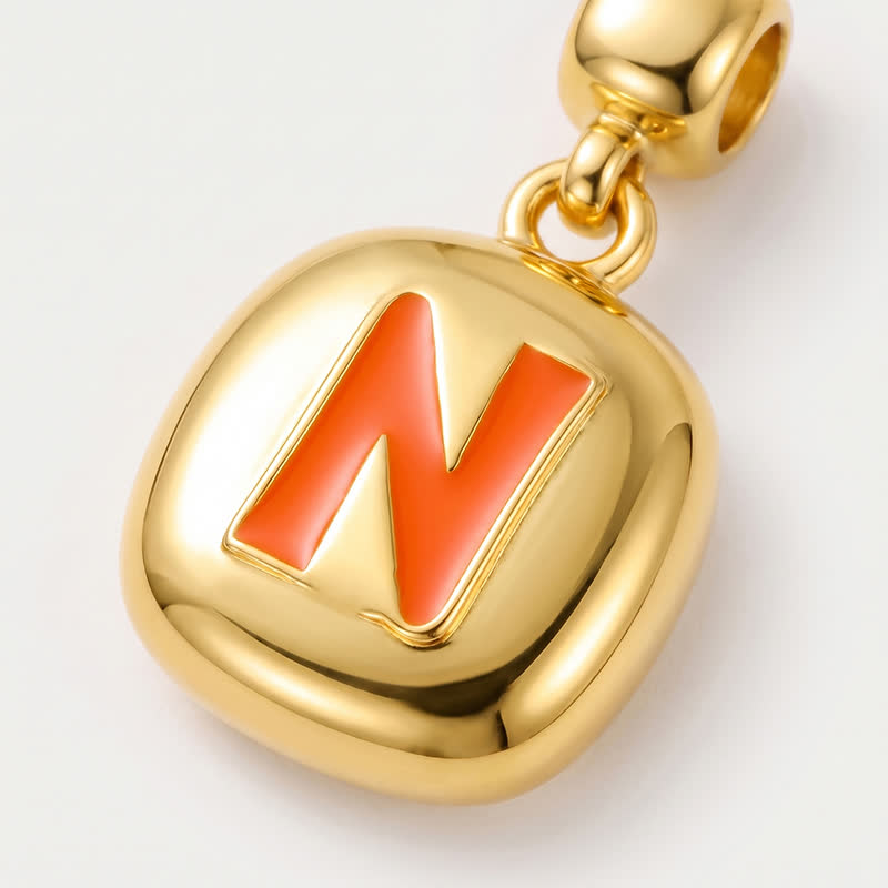 TaleClasp Gold Tone Enamel Letter N Rounded Square Charm - image 3