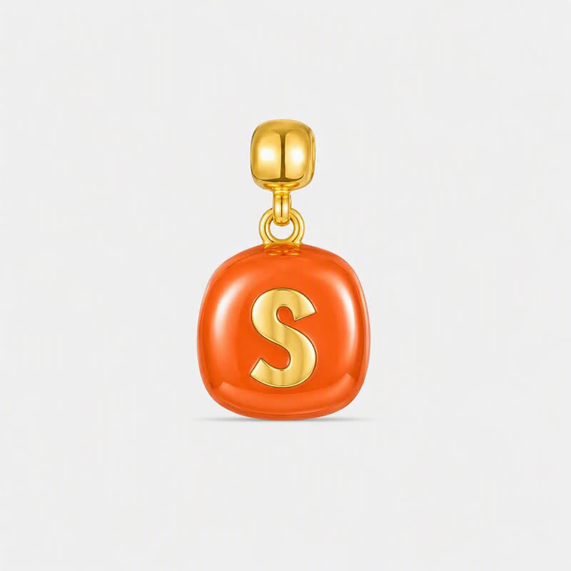 TaleClasp Gold Tone Letter S Disc Charm - Orange - image 0
