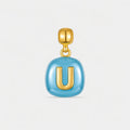 TaleClasp Blue Letter U Gold Tone Square Charm - Blue - image 0