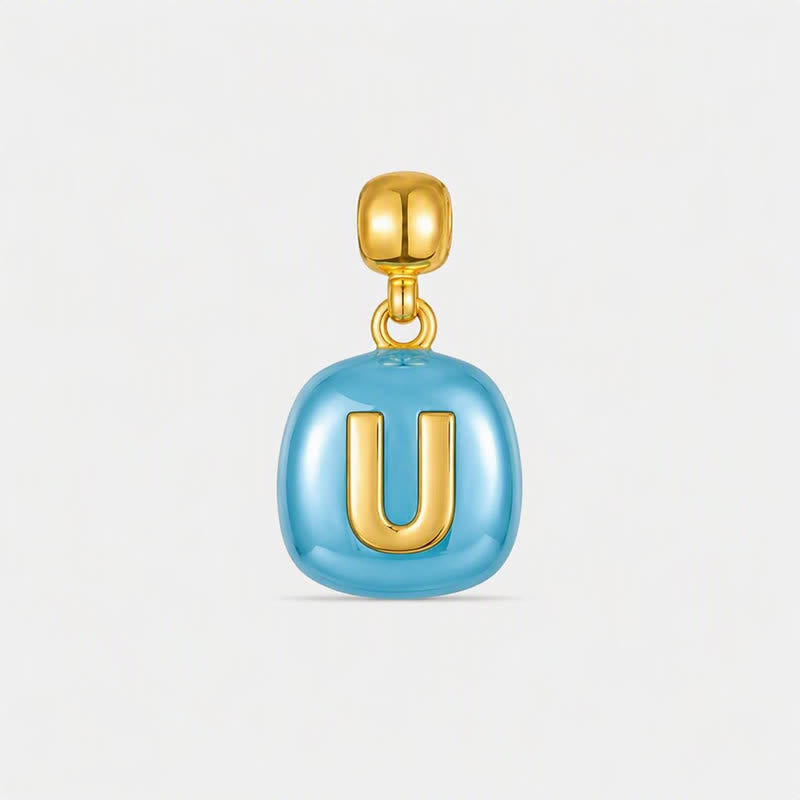 TaleClasp Blue Letter U Gold Tone Square Charm - Blue - image 0