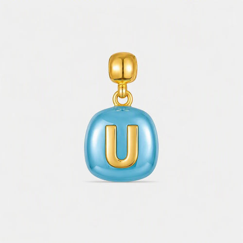 TaleClasp Blue Letter U Gold Tone Square Charm - Blue - image 0
