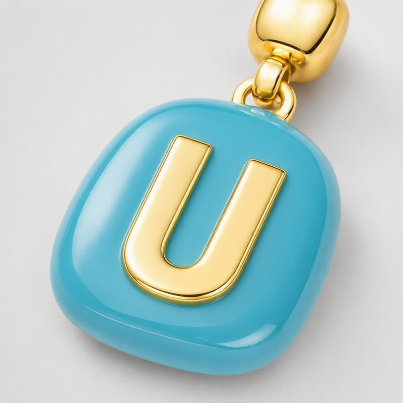 TaleClasp Blue Letter U Gold Tone Square Charm - image 3