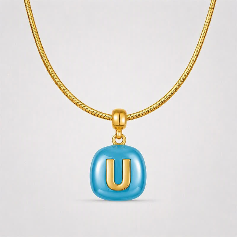 TaleClasp Blue Letter U Gold Tone Square Charm - image 4