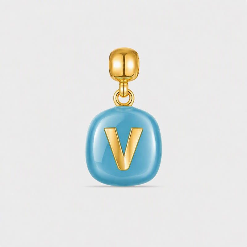 TaleClasp Blue Letter V Rounded Square Charm - Blue - image 0