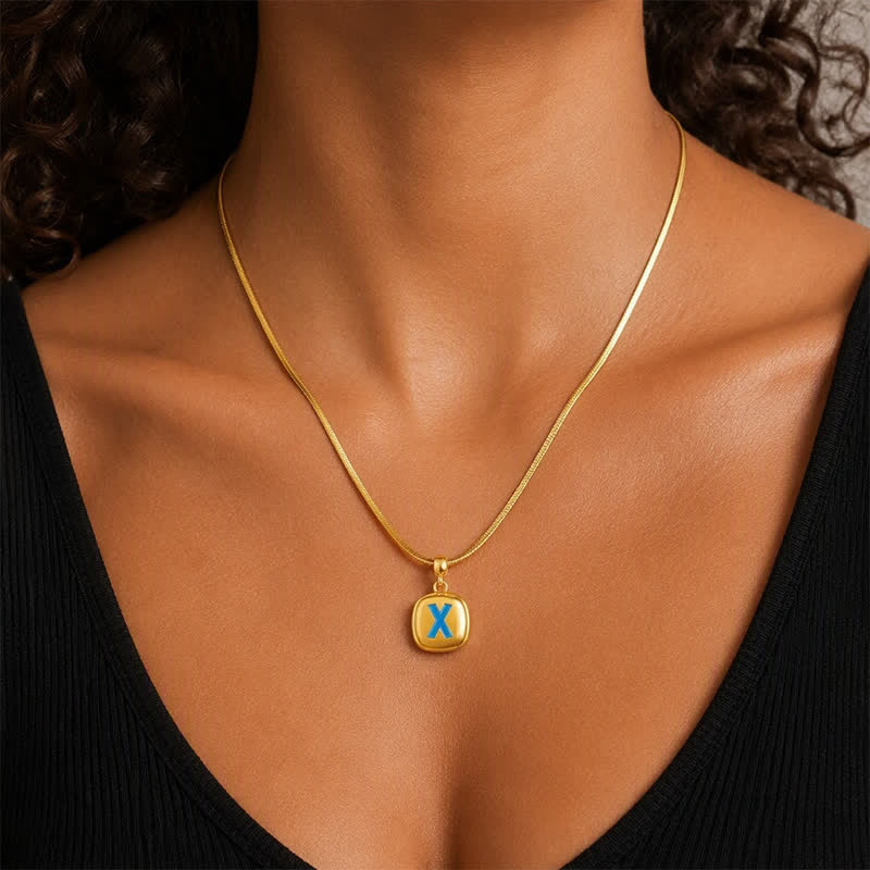 TaleClasp Blue X Gold Tone Rounded Square Charm - image 1