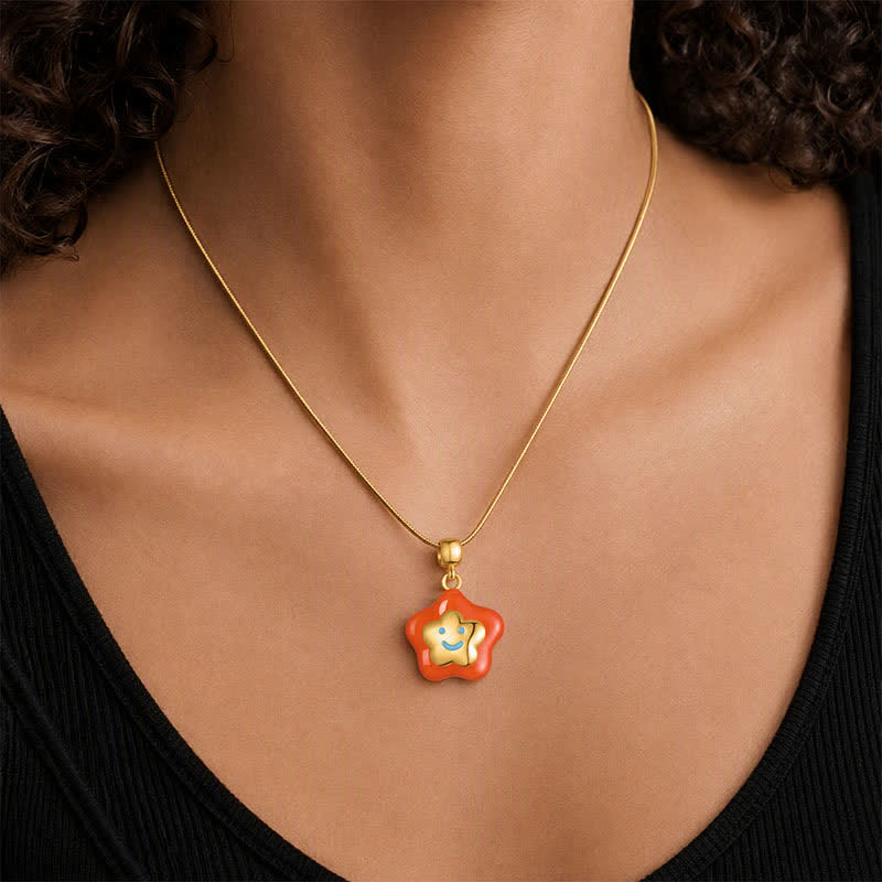 TaleClasp Sunny Orange Smiley Star Gold Tone Charm - image 1
