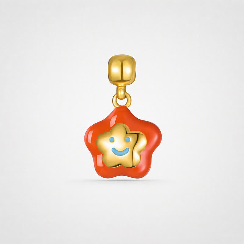 TaleClasp Sunny Orange Smiley Star Gold Tone Charm - Orange - image 0