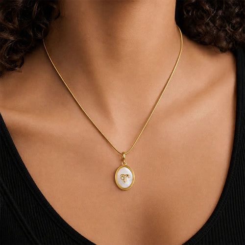 TaleClasp Aries White Shell Gold Pendant Charm - image 1