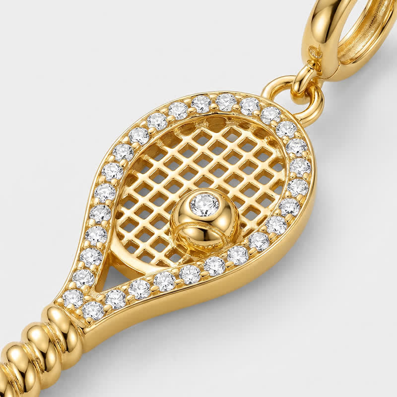 TaleClasp Pave Tennis Racket Gold Tone Statement Charm - image 3