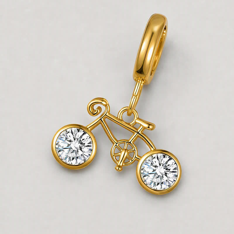 TaleClasp Gold Tone Crystal Bicycle Dainty Statement Charm - image 3