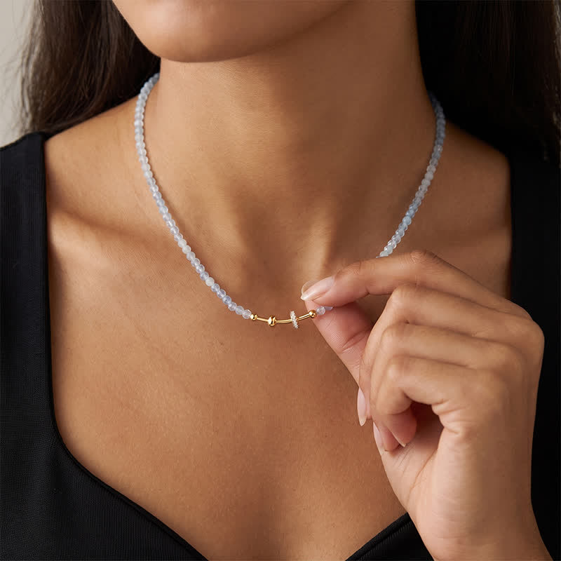 TaleClasp Pale Blue Faceted Bead Gold Accent Necklace - image 1