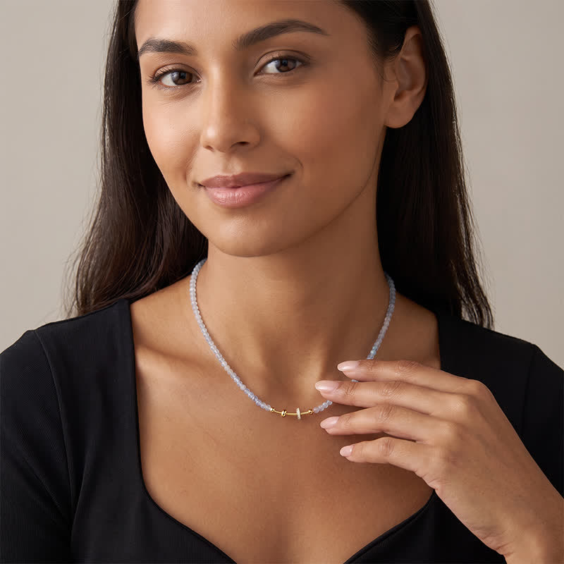 TaleClasp Pale Blue Faceted Bead Gold Accent Necklace - image 2