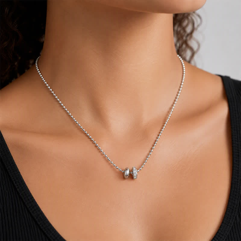 TaleClasp Silver Beaded Double Ring Charm Necklace - image 1