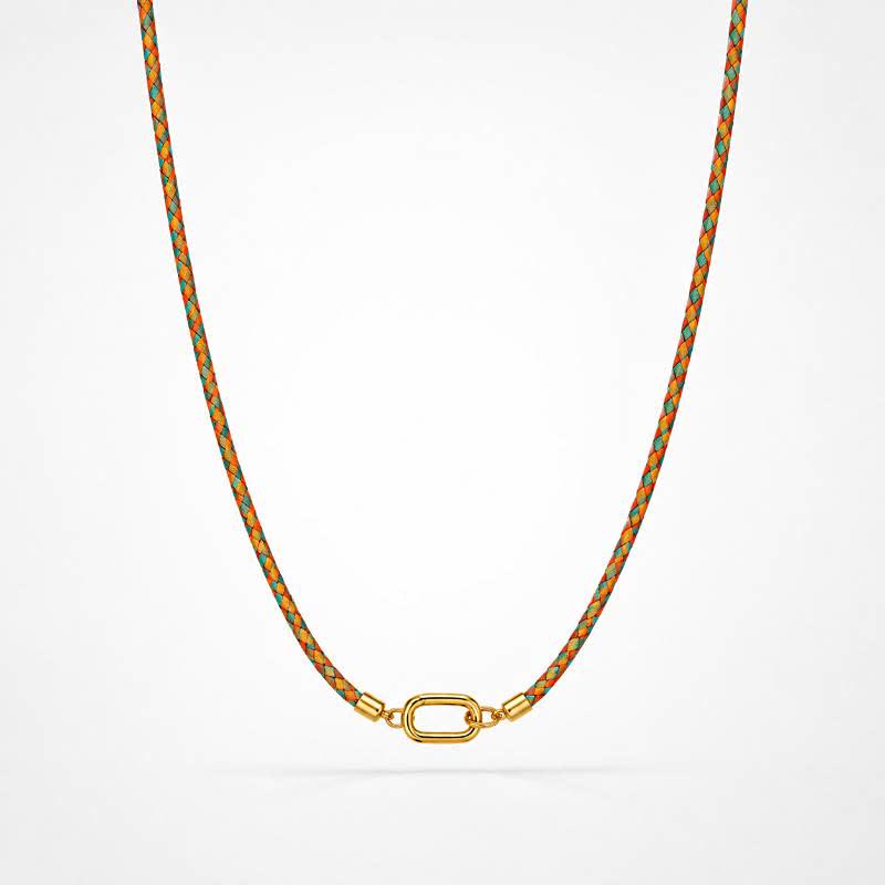 TaleClasp Sunset Gold-Tone Oval Clasp Braided Rope Necklace - Orange - image 0