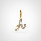 TaleClasp Gold Pave Initial A Script Letter Charm Pendant - Golden - image 0