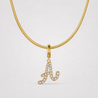 TaleClasp Gold Pave Initial A Script Letter Charm Pendant - image 4