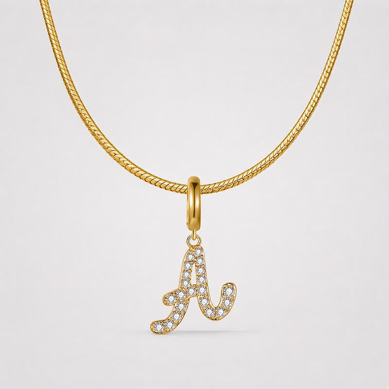 TaleClasp Gold Pave Initial A Script Letter Charm Pendant - image 4