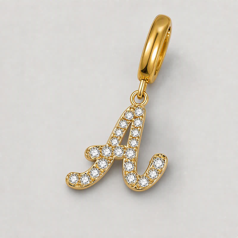 TaleClasp Gold Pave Initial A Script Letter Charm Pendant - image 3