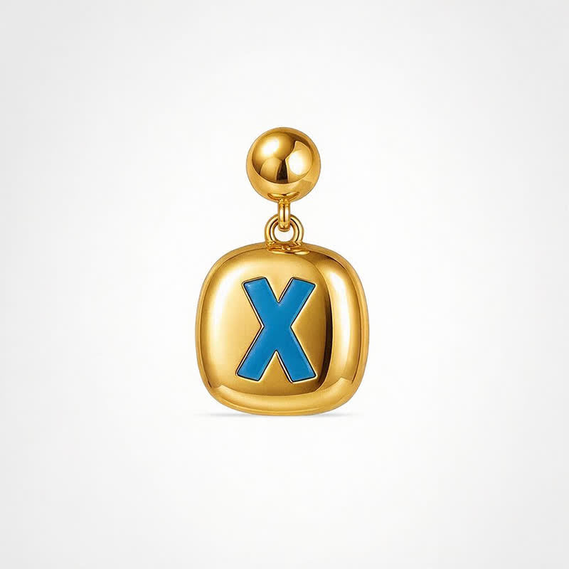 TaleClasp Blue X Gold Tone Rounded Square Charm - Golden - image 0