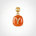 TaleClasp Orange Letter Y Round Gold Tone Charm - Orange - image 0