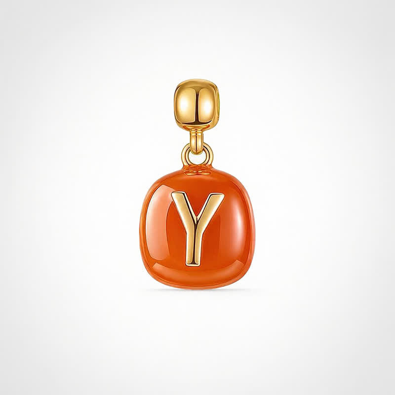 TaleClasp Orange Letter Y Round Gold Tone Charm - Orange - image 0