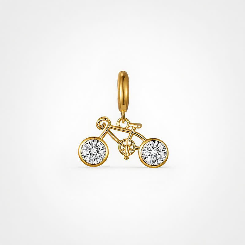 TaleClasp Gold Tone Crystal Bicycle Dainty Statement Charm - Golden - image 0