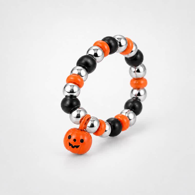 TaleClasp Halloween Pumpkin Charm Beaded Stretch Ring - image 3