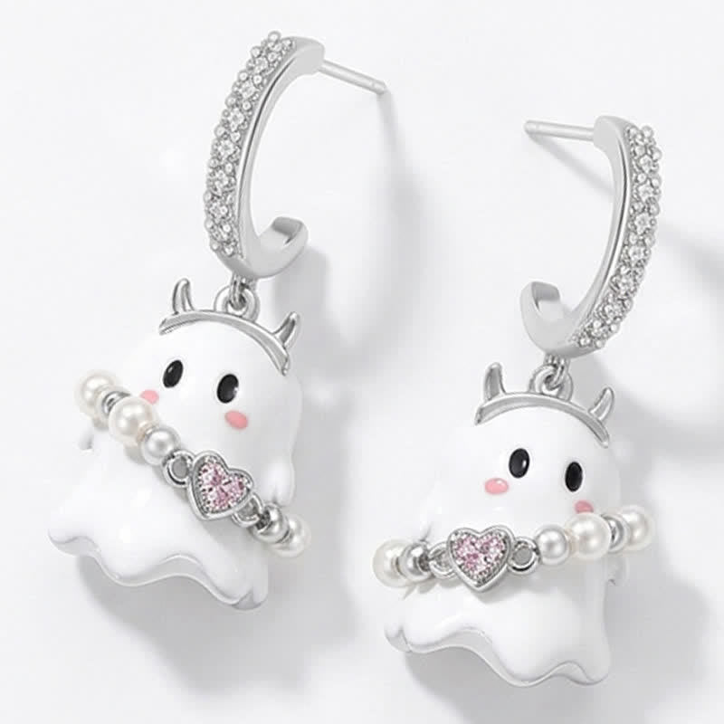 TaleClasp Sweet Ghost Heart Charm Huggie Earrings - image 4