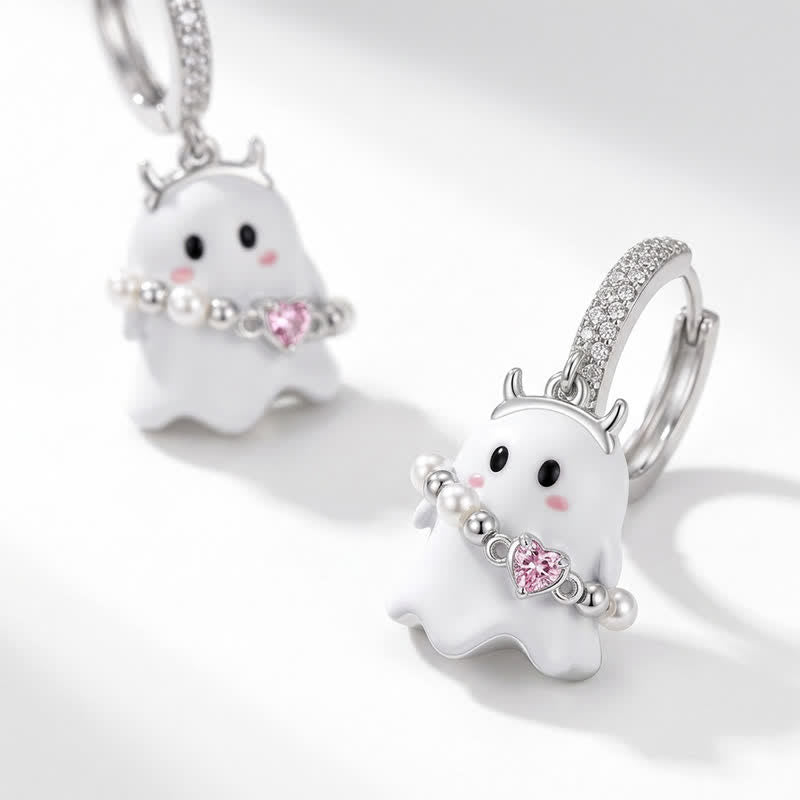 TaleClasp Sweet Ghost Heart Charm Huggie Earrings - image 3