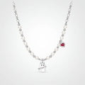 TaleClasp Pearl Beaded Ghost and Red Heart Charm Choker Necklace - Silver - image 0