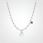 TaleClasp Pearl Beaded Ghost and Red Heart Charm Choker Necklace - Silver - image 0