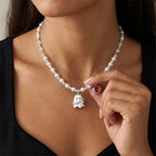 TaleClasp Pearl Beaded Ghost and Red Heart Charm Choker Necklace - image 1