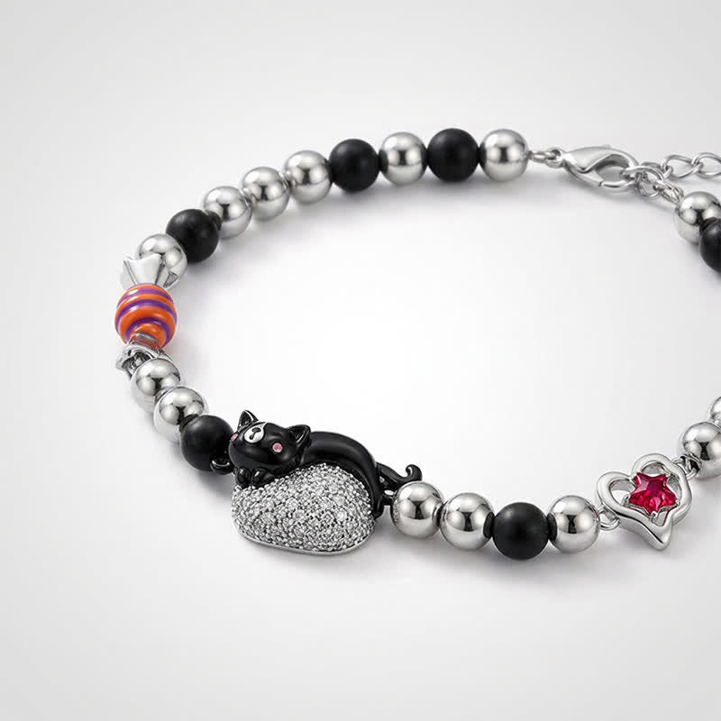 TaleClasp Black Cat Crystal Heart Charm Beaded Bracelet - image 3