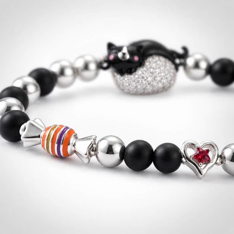 TaleClasp Black Cat Crystal Heart Charm Beaded Bracelet - image 4