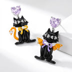 TaleClasp Gothic Black Cat Heart Stud Charm Earrings - image 3