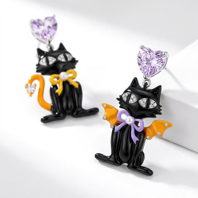 TaleClasp Gothic Black Cat Heart Stud Charm Earrings - image 3