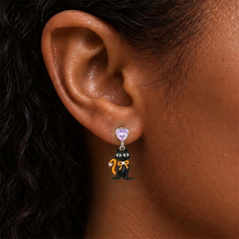 TaleClasp Gothic Black Cat Heart Stud Charm Earrings - image 1