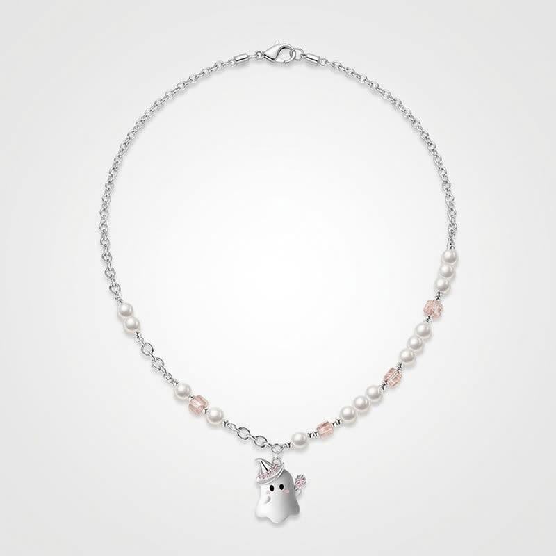 TaleClasp Pearl Ghost Charm Heart Crystal Collar Necklace - image 4
