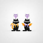 TaleClasp Gothic Black Cat Heart Stud Charm Earrings - Black - image 0