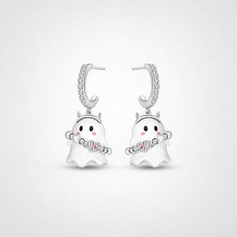 TaleClasp Sweet Ghost Heart Charm Huggie Earrings - Silver - image 0